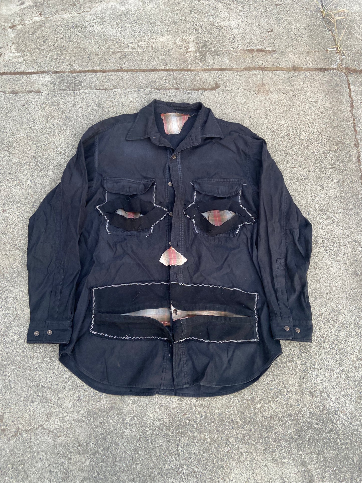 "Face" patchwork button-up
